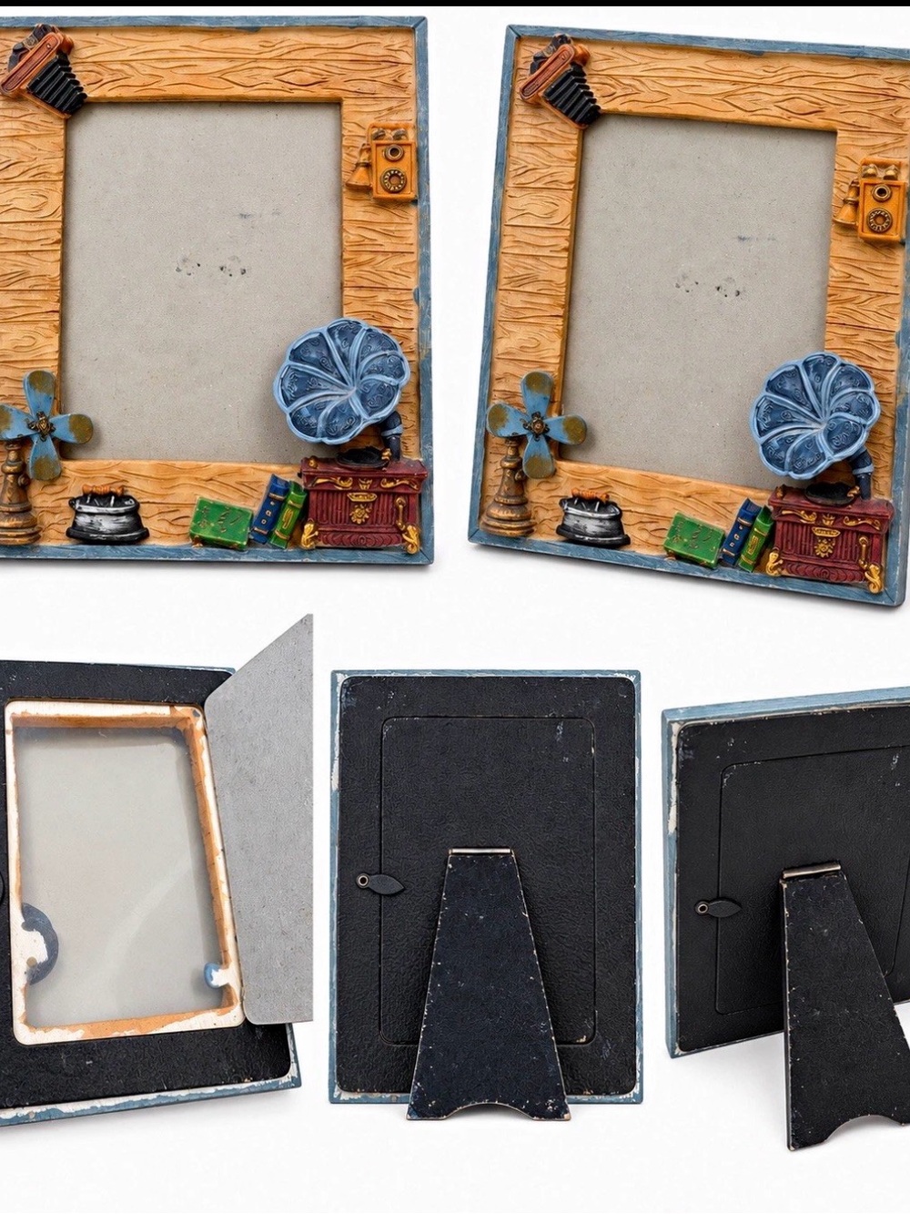 Vintage-Inspired Blue and Tan Decorative Photo Frame Set